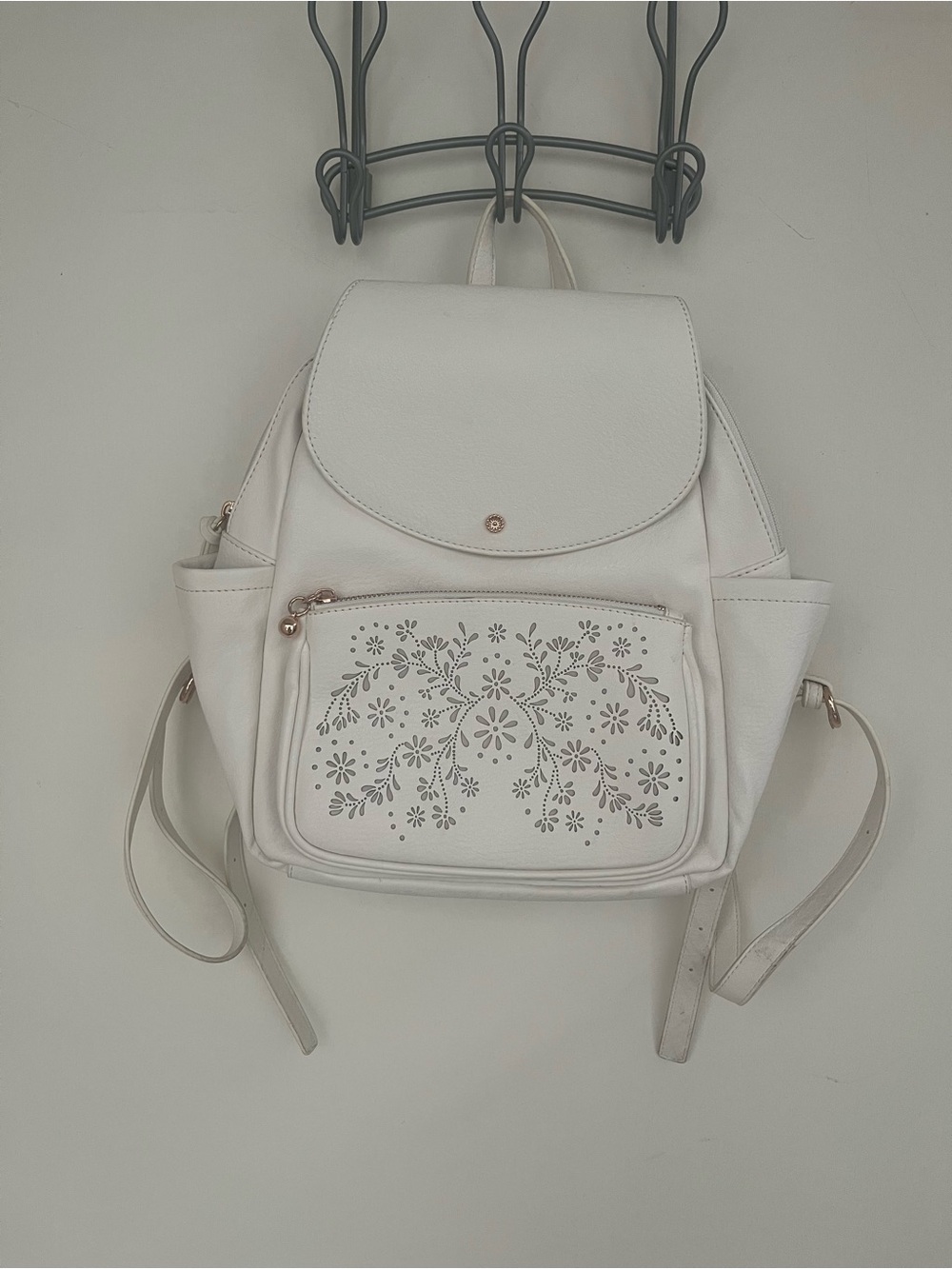 Lauren Conrad white faux leather backpack with rose gold hardware